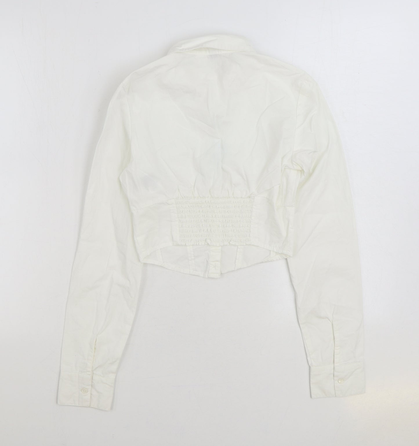 Divided by H&M Womens White 100% Cotton Cropped Button-Up Size 2XS Collared