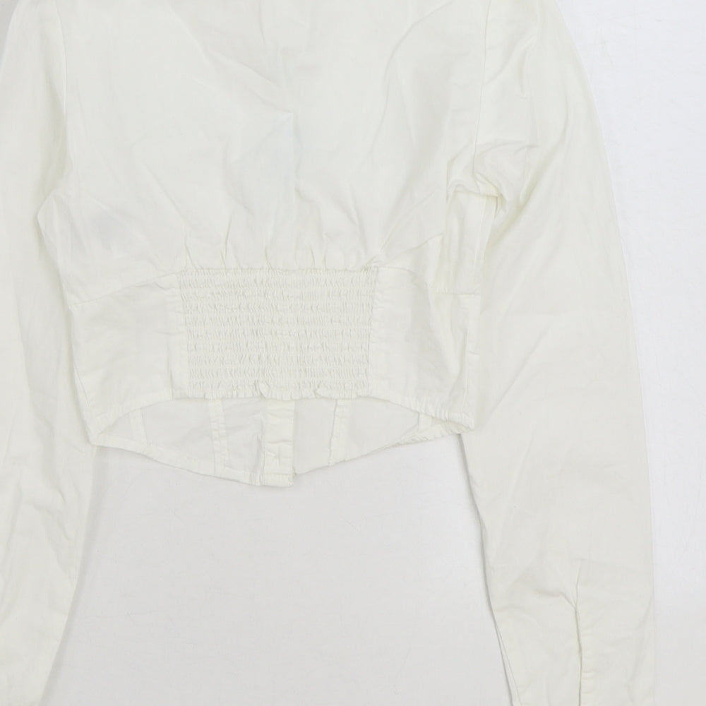 Divided by H&M Womens White 100% Cotton Cropped Button-Up Size 2XS Collared