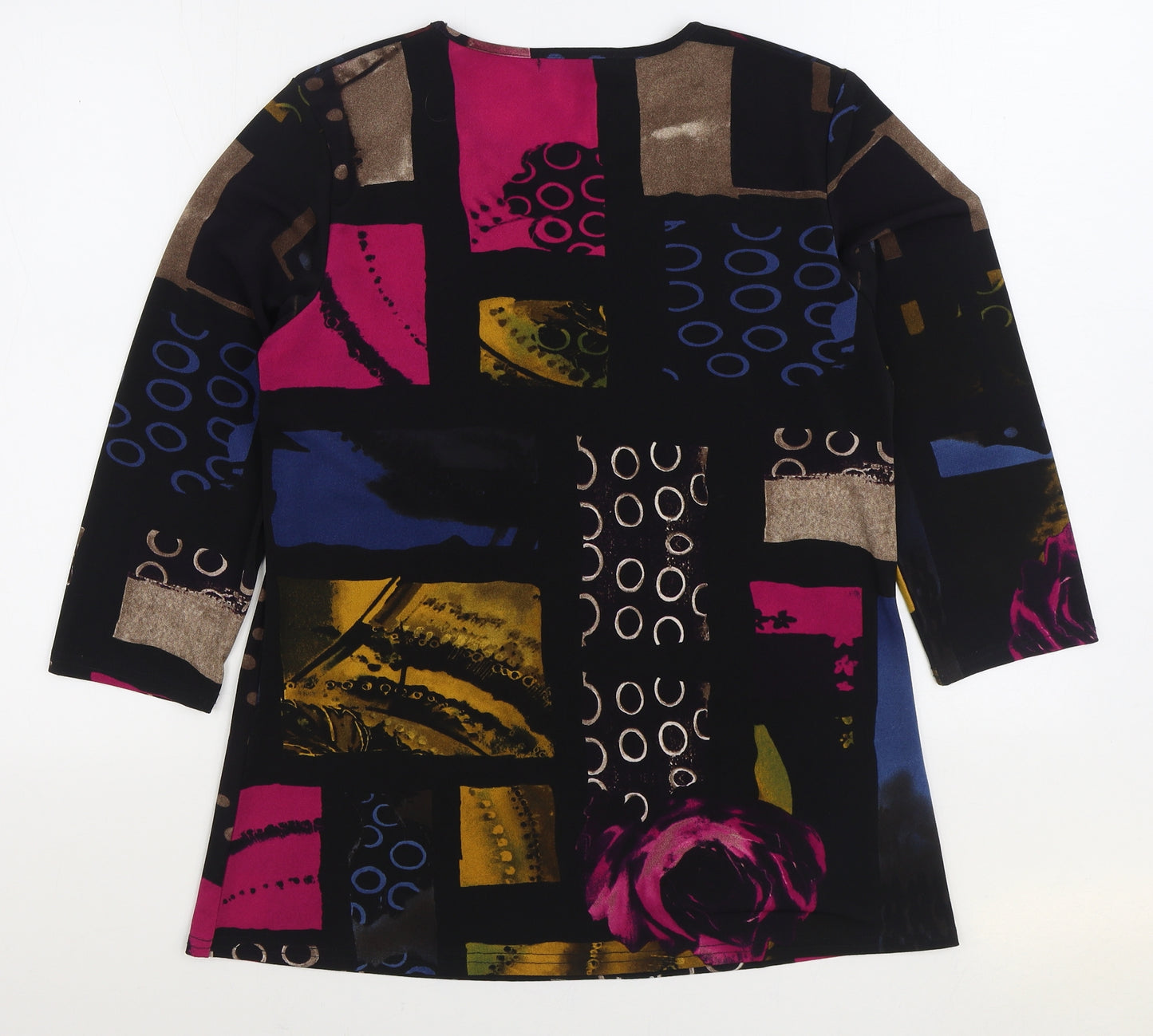 JUST ELEGANCE Womens Multicoloured Geometric Polyester Basic Blouse Size 14 Round Neck