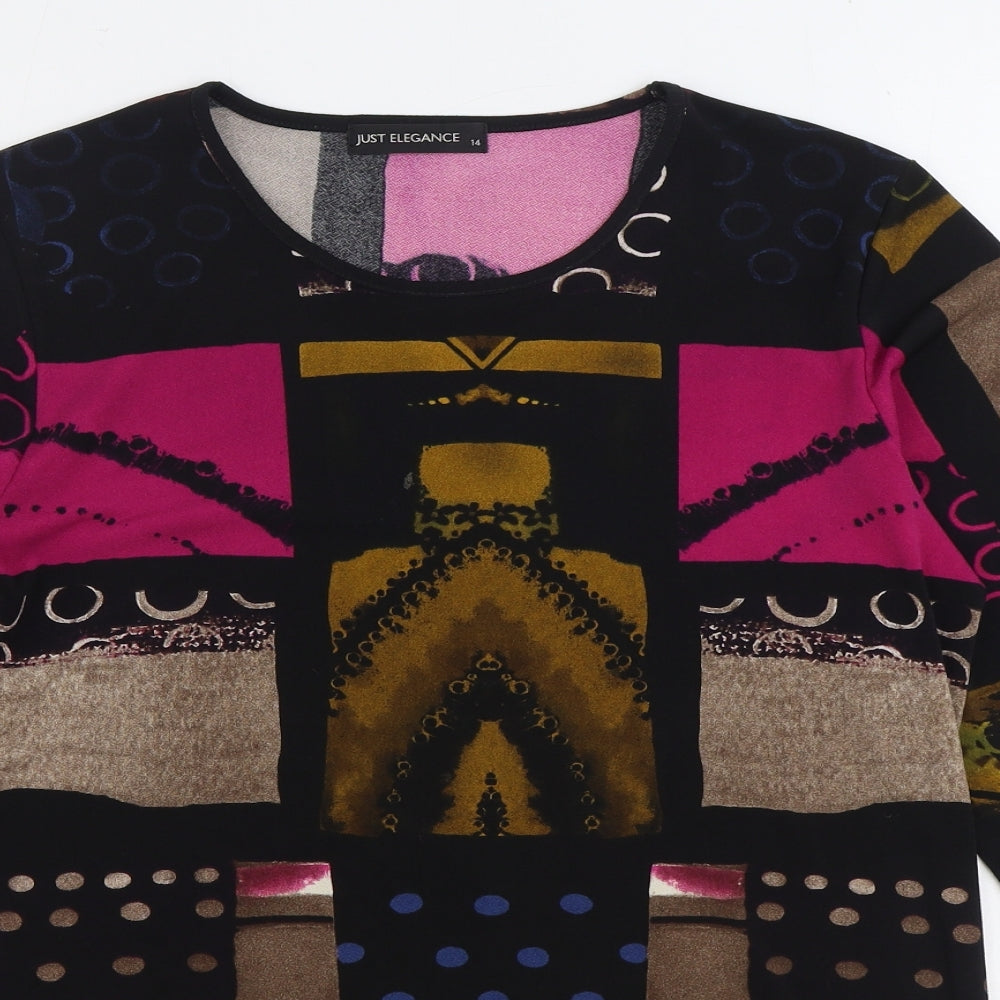 JUST ELEGANCE Womens Multicoloured Geometric Polyester Basic Blouse Size 14 Round Neck