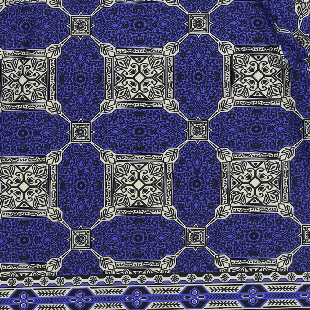 Alexara Womens Blue Geometric Polyester Basic Blouse Size 14 Scoop Neck