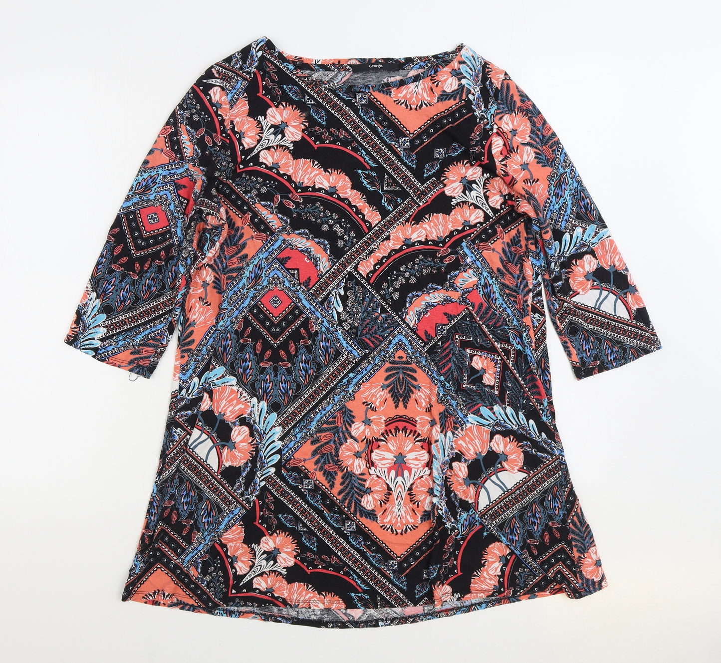 George Womens Multicoloured Geometric Viscose Basic Blouse Size 14 Boat Neck