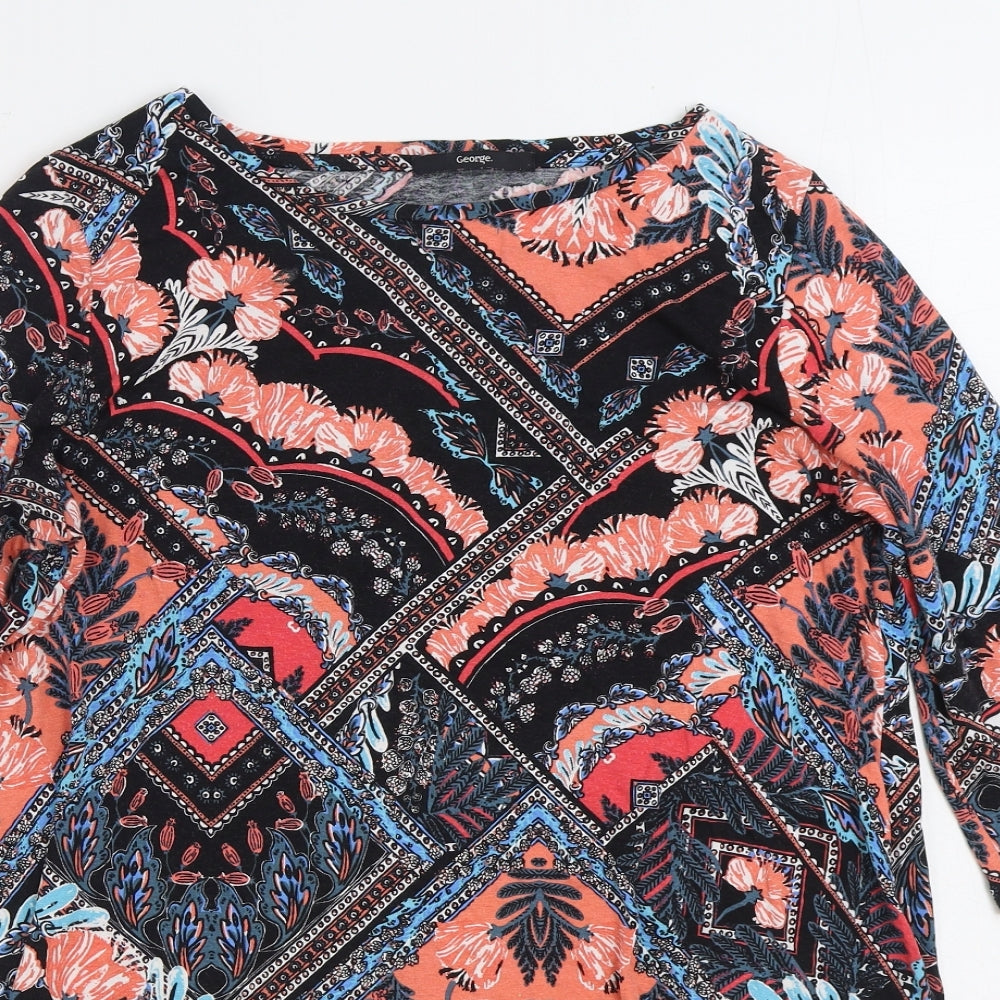 George Womens Multicoloured Geometric Viscose Basic Blouse Size 14 Boat Neck
