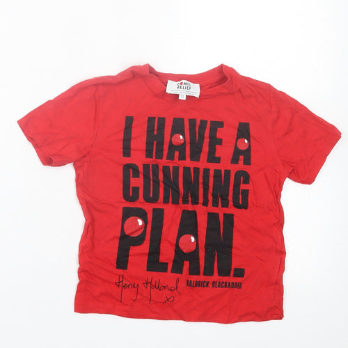 Comic Relief Girls Red Cotton Basic T-Shirt Size 5-6 Years Crew Neck Pullover - Blackadder