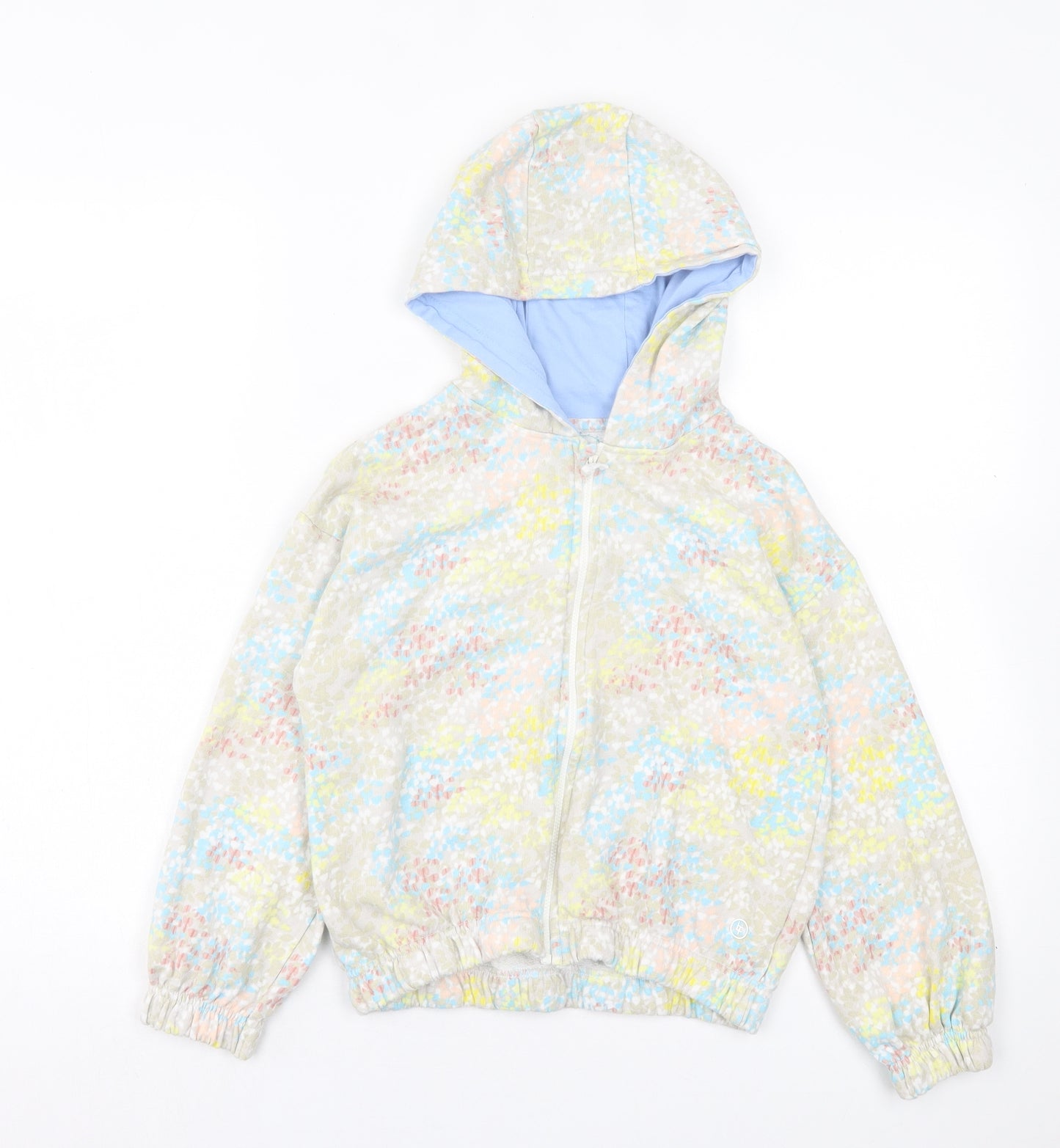 Leigh Tucker Girls Multicoloured Geometric Cotton Full Zip Hoodie Size 9-10 Years Zip