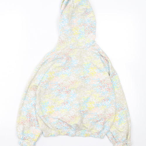Leigh Tucker Girls Multicoloured Geometric Cotton Full Zip Hoodie Size 9-10 Years Zip