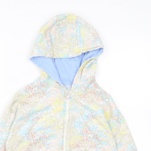 Leigh Tucker Girls Multicoloured Geometric Cotton Full Zip Hoodie Size 9-10 Years Zip