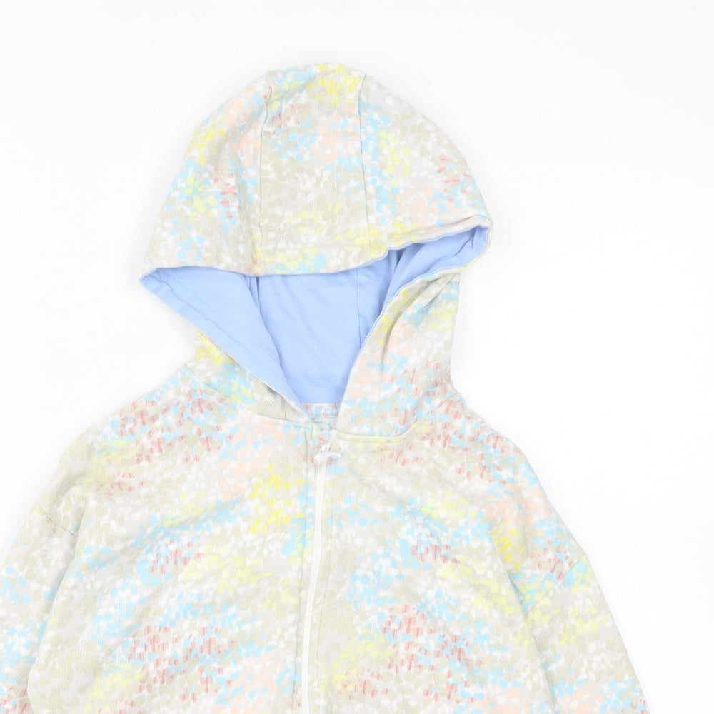 Leigh Tucker Girls Multicoloured Geometric Cotton Full Zip Hoodie Size 9-10 Years Zip