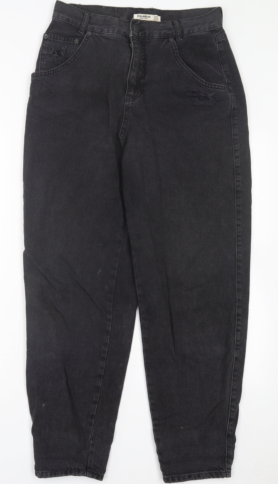 Pull&Bear Womens Black Cotton Mom Jeans Size 10 L30 in Regular Button