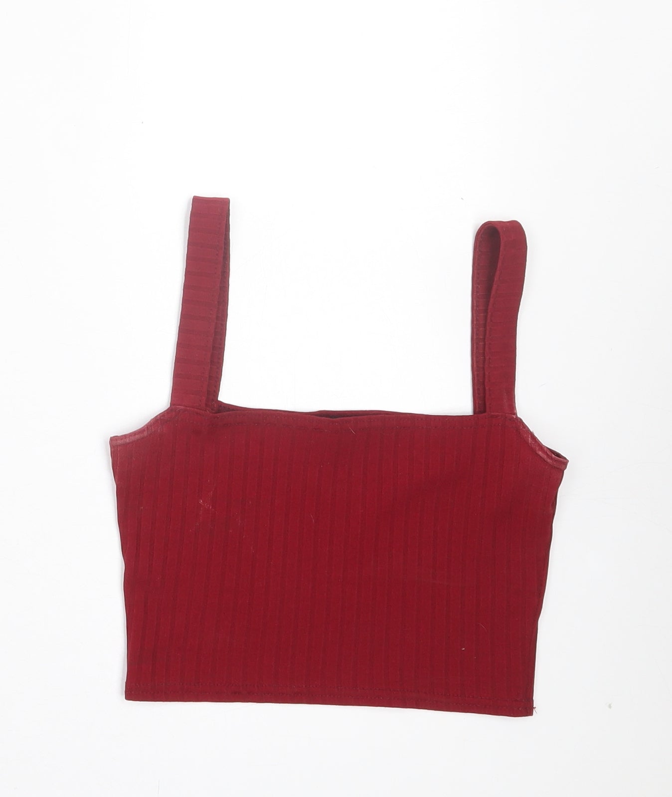 PRETTYLITTLETHING Womens Red Polyester Cropped Tank Size 4 Square Neck - Ribbed Fabric