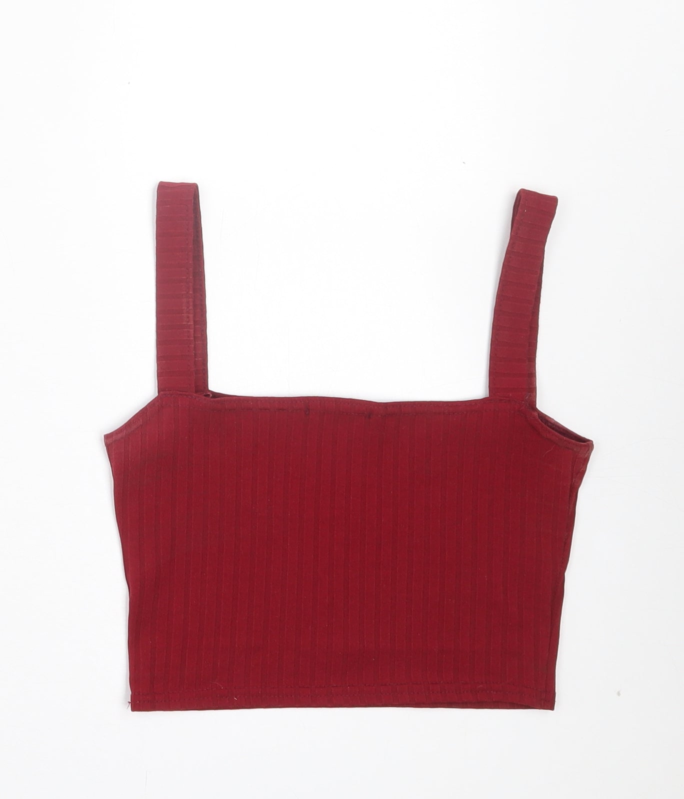 PRETTYLITTLETHING Womens Red Polyester Cropped Tank Size 4 Square Neck - Ribbed Fabric