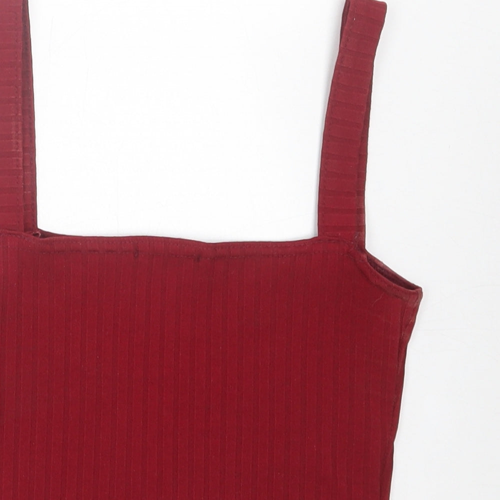 PRETTYLITTLETHING Womens Red Polyester Cropped Tank Size 4 Square Neck - Ribbed Fabric
