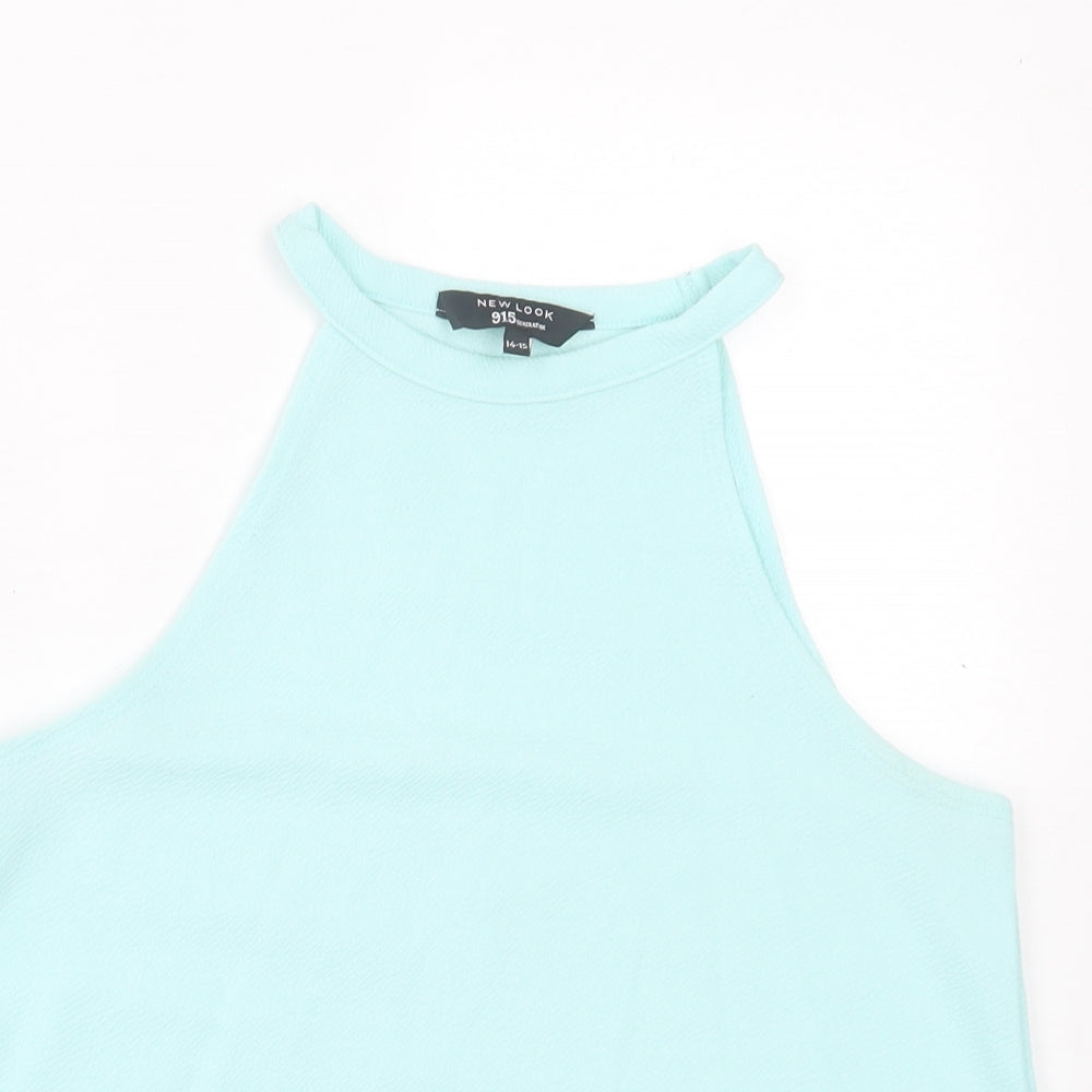 New Look Girls Blue Polyester Basic Tank Size 14-15 Years Halter Pullover