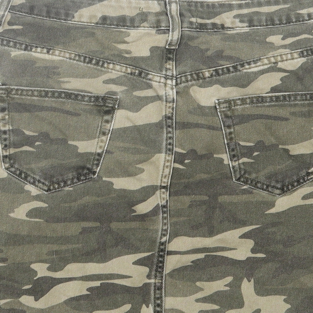 Denim & Co. Womens Green Camouflage Cotton A-Line Skirt Size 8 Zip