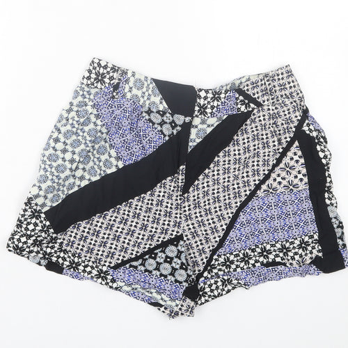 Papaya Womens Blue Geometric Viscose Boyfriend Shorts Size 8 L3 in Regular Hook & Eye