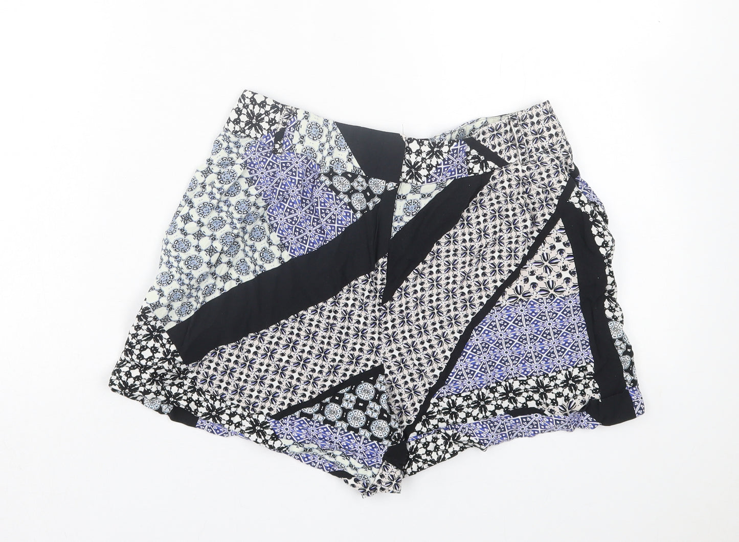 Papaya Womens Blue Geometric Viscose Boyfriend Shorts Size 8 L3 in Regular Hook & Eye