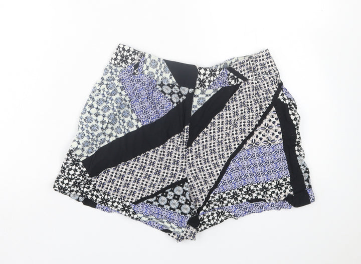 Papaya Womens Blue Geometric Viscose Boyfriend Shorts Size 8 L3 in Regular Hook & Eye
