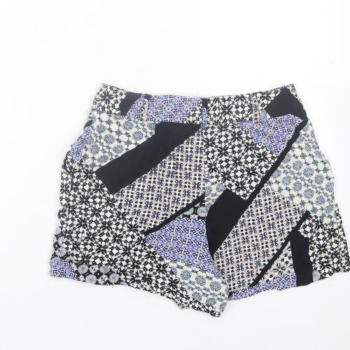 Papaya Womens Blue Geometric Viscose Boyfriend Shorts Size 8 L3 in Regular Hook & Eye
