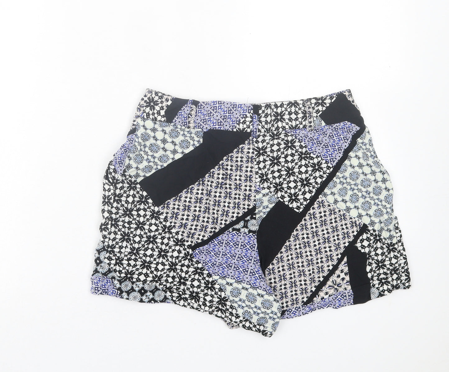 Papaya Womens Blue Geometric Viscose Boyfriend Shorts Size 8 L3 in Regular Hook & Eye