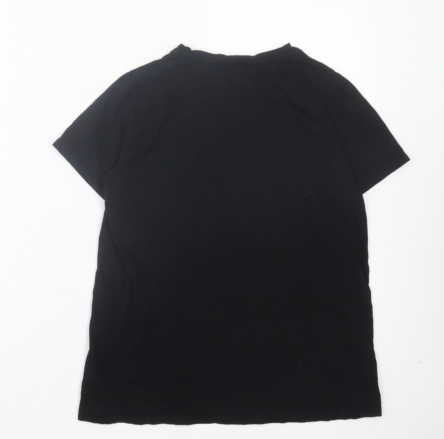 New Look Womens Black Floral Cotton Basic T-Shirt Size 8 Crew Neck - Fleur