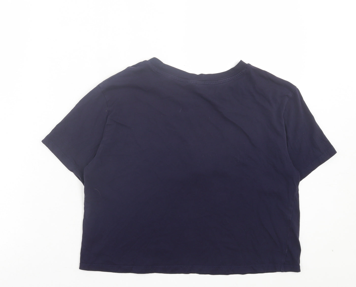H&M Womens Blue Cotton Cropped T-Shirt Size S Crew Neck - Malibu