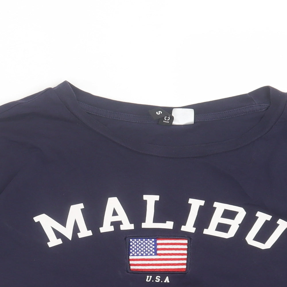 H&M Womens Blue Cotton Cropped T-Shirt Size S Crew Neck - Malibu