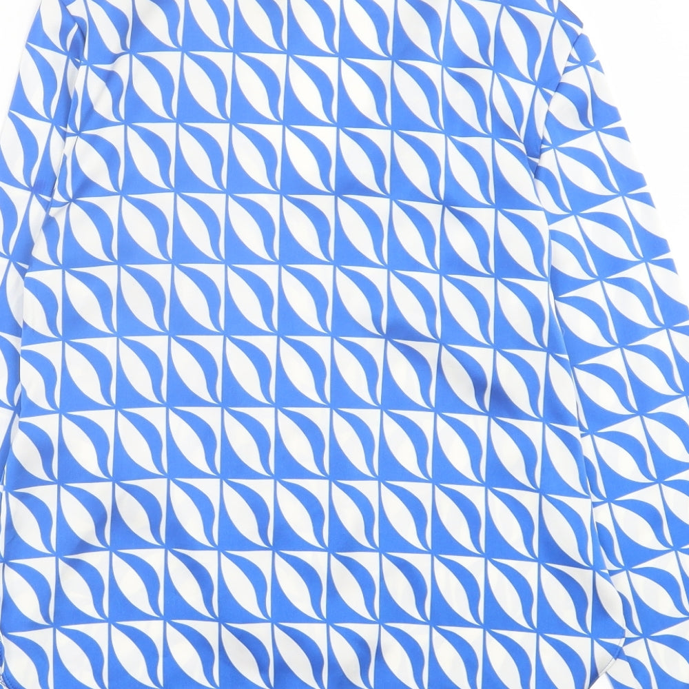 Primark Womens Blue Geometric Polyester Basic Button-Up Size 8 Collared