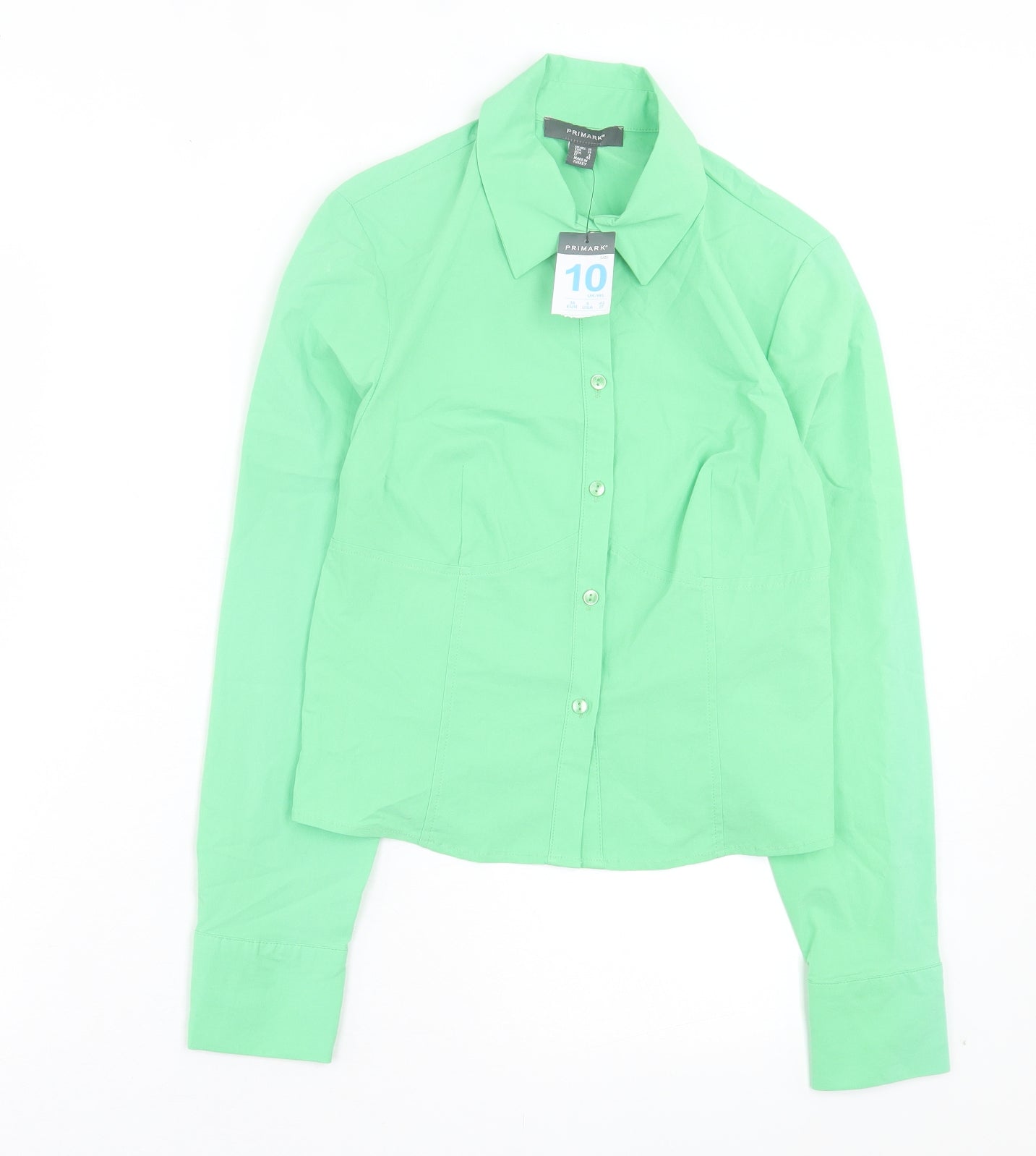 Primark Womens Green Cotton Basic Button-Up Size 10 Collared