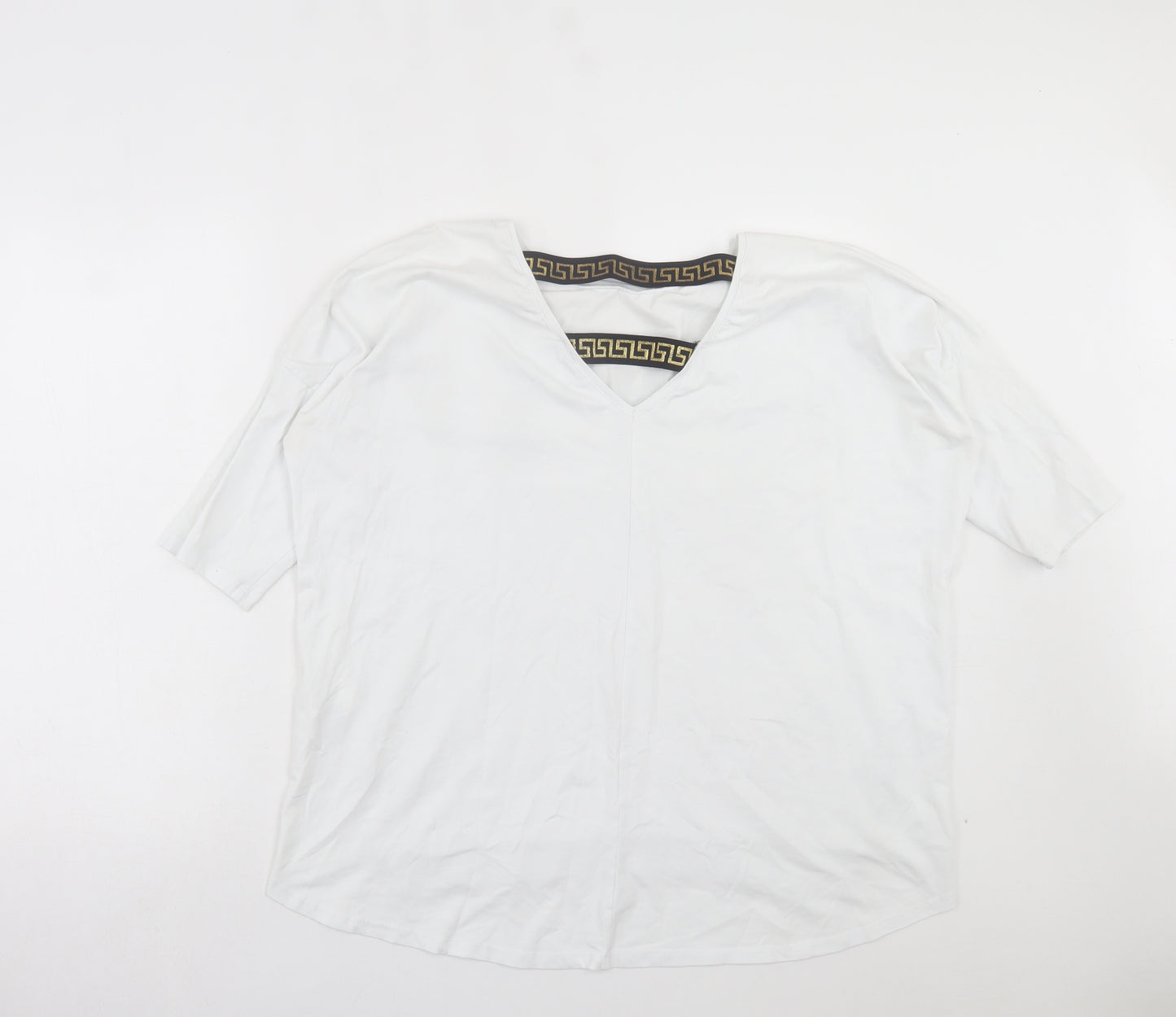 Lapia Womens White Cotton Basic T-Shirt Size XL Round Neck