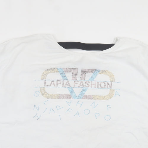 Lapia Womens White Cotton Basic T-Shirt Size XL Round Neck
