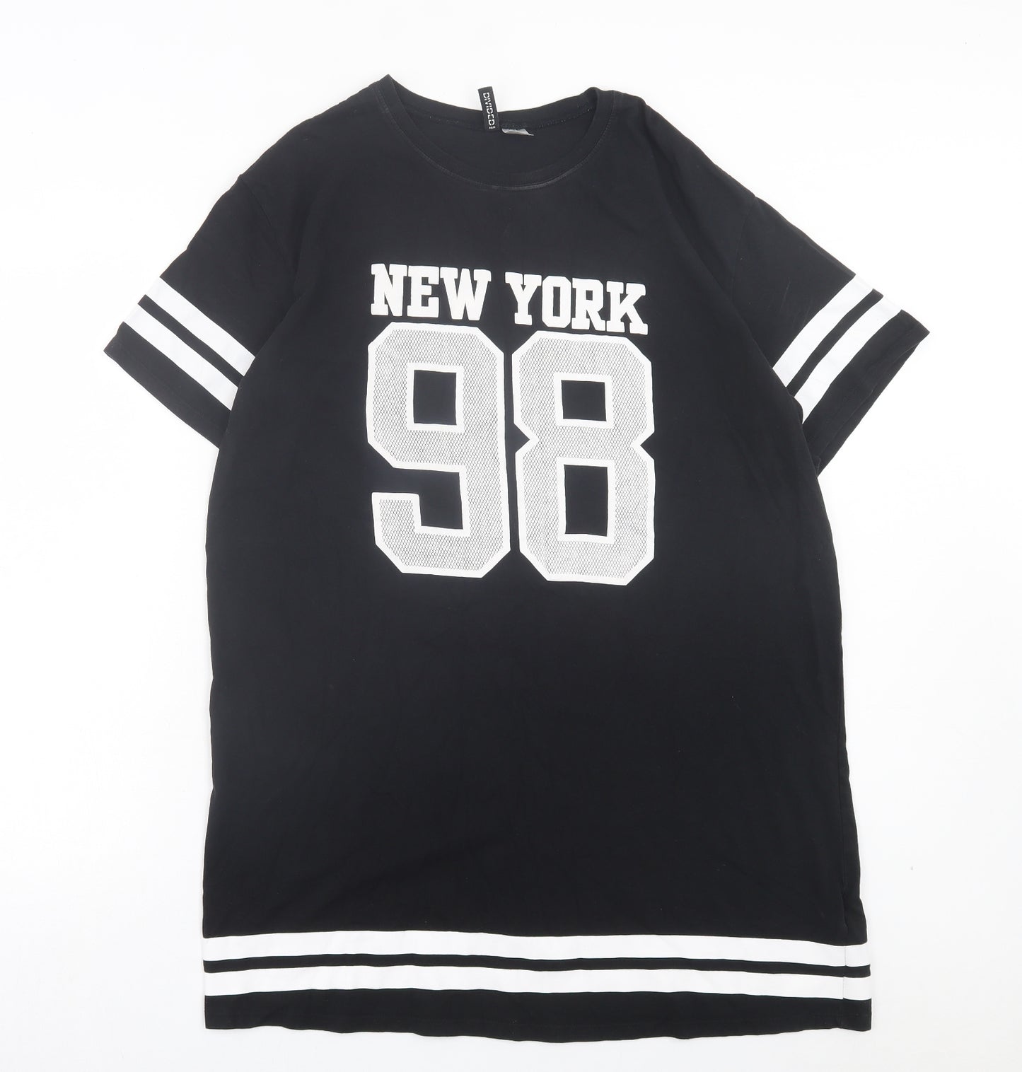 H&M Womens Black Cotton T-Shirt Dress Size 16 Crew Neck Pullover - New York