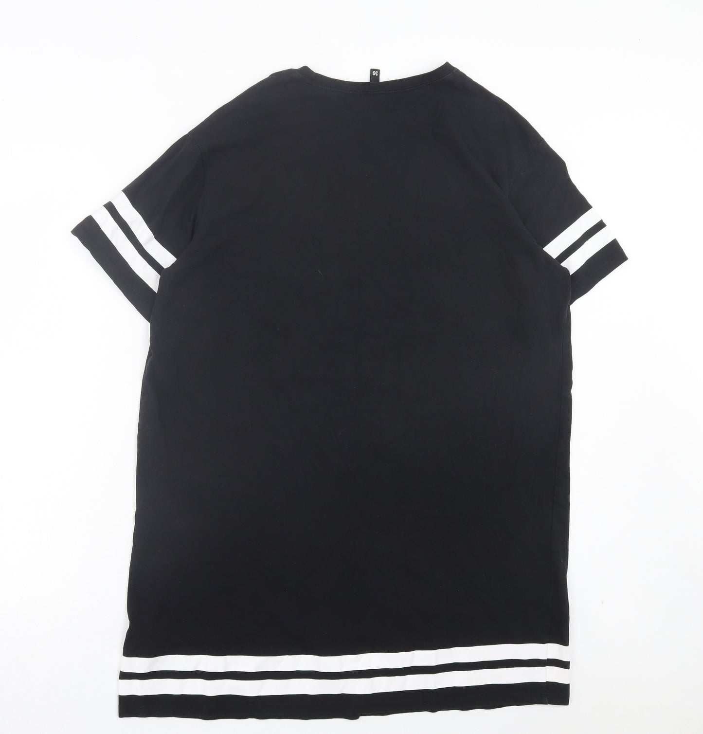 H&M Womens Black Cotton T-Shirt Dress Size 16 Crew Neck Pullover - New York