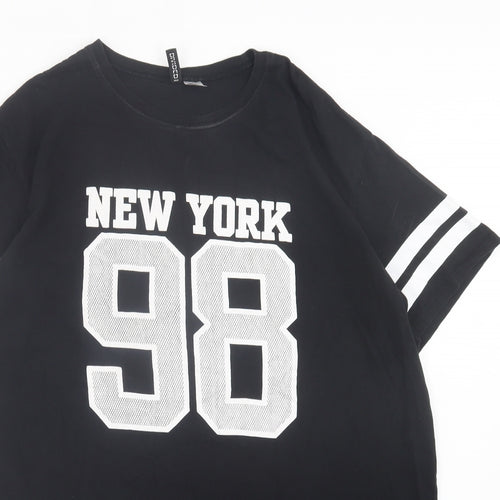H&M Womens Black Cotton T-Shirt Dress Size 16 Crew Neck Pullover - New York