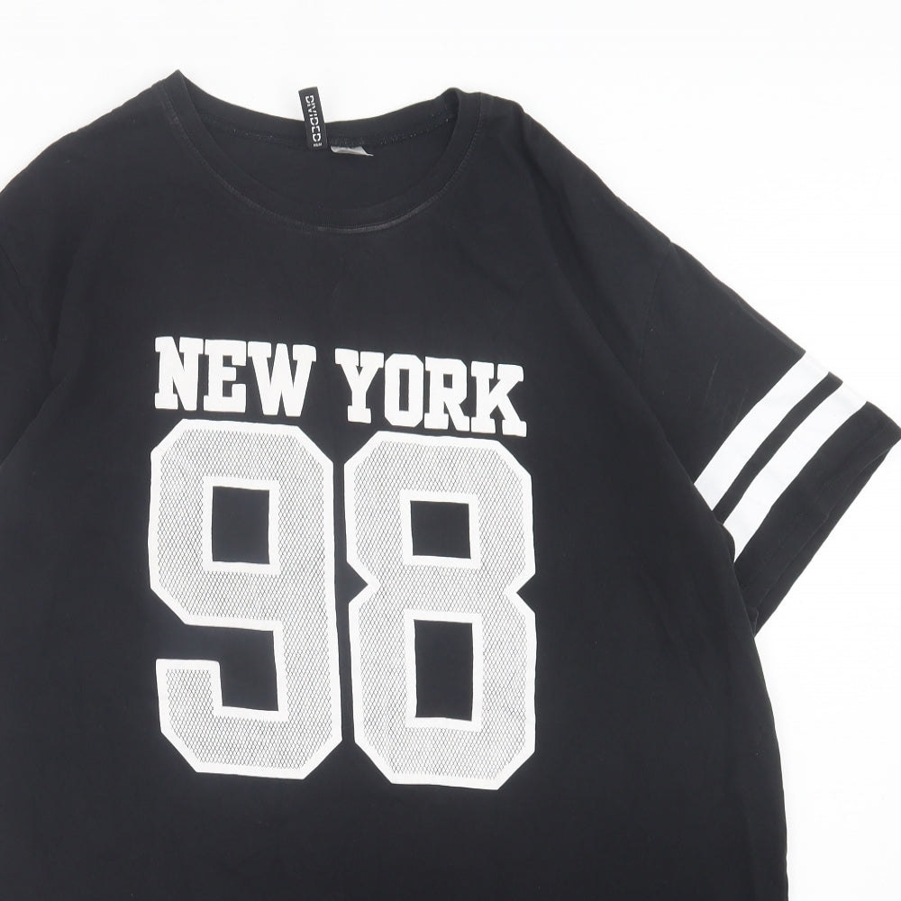 H&M Womens Black Cotton T-Shirt Dress Size 16 Crew Neck Pullover - New York