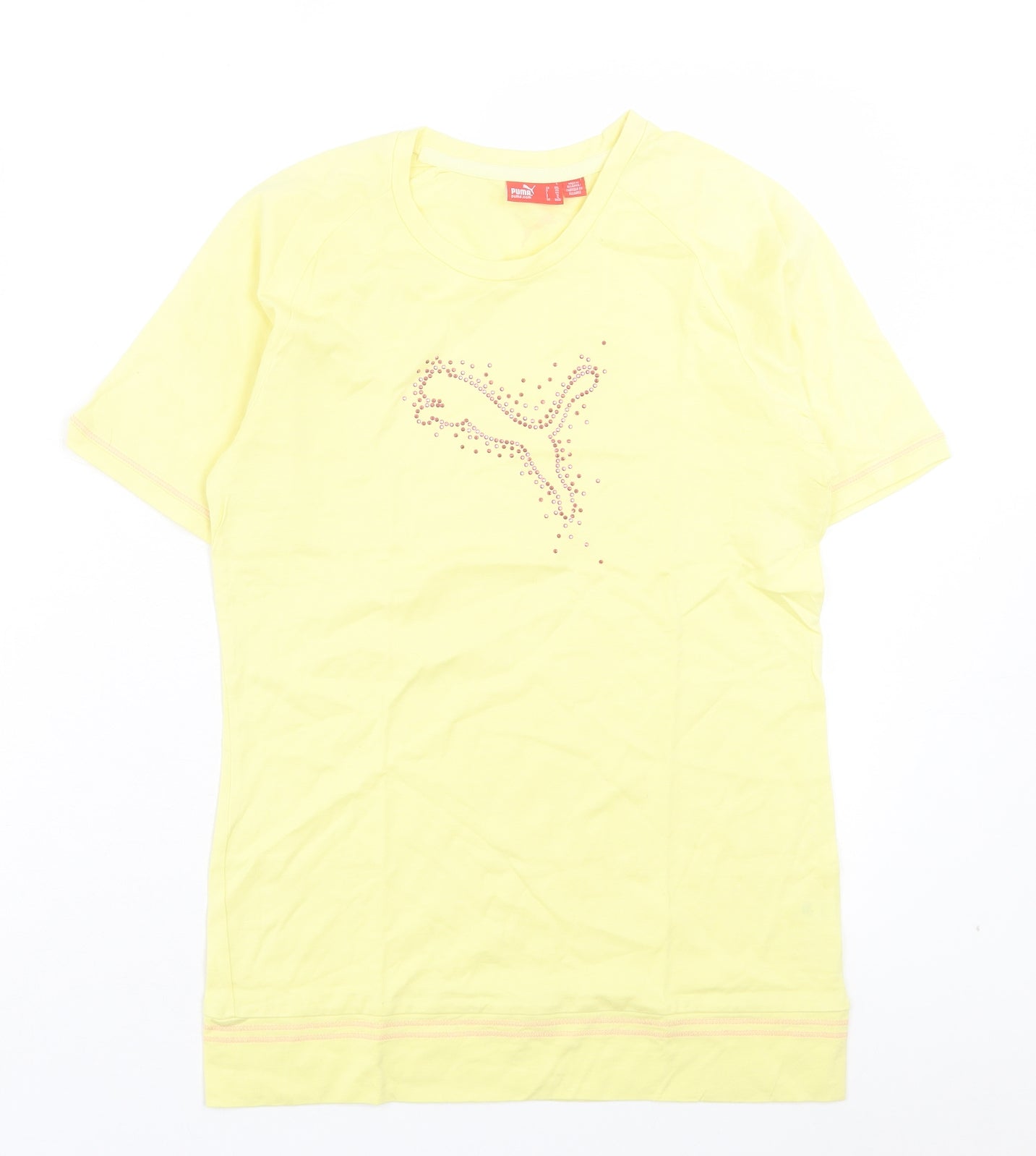 PUMA Womens Yellow Cotton Basic T-Shirt Size S Crew Neck