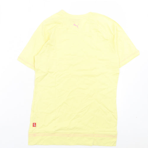 PUMA Womens Yellow Cotton Basic T-Shirt Size S Crew Neck