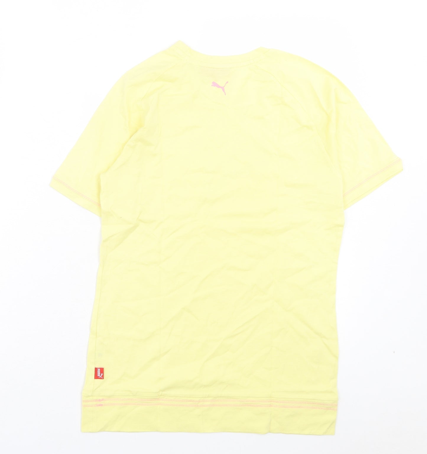 PUMA Womens Yellow Cotton Basic T-Shirt Size S Crew Neck