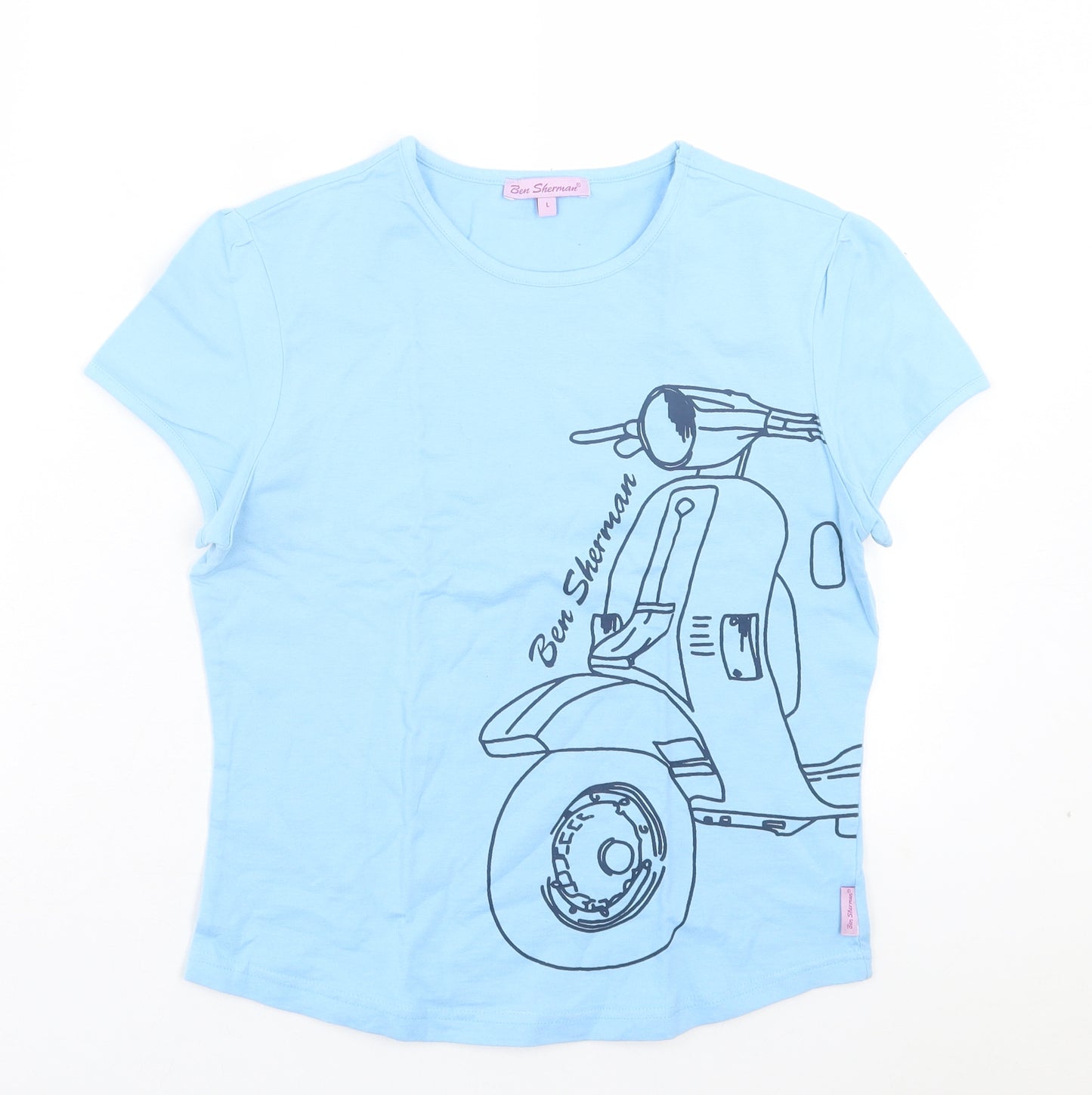 Ben Sherman Womens Blue Cotton Basic T-Shirt Size L Crew Neck