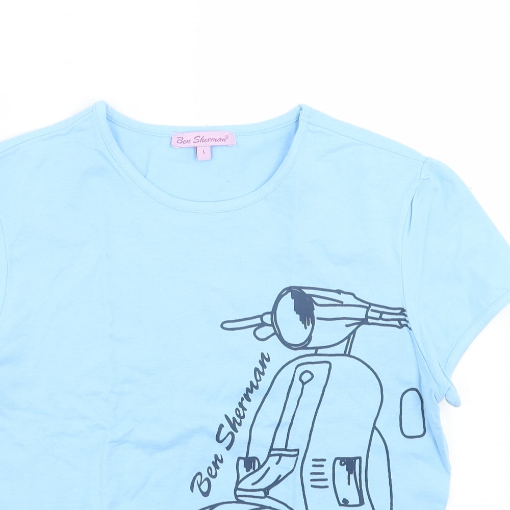 Ben Sherman Womens Blue Cotton Basic T-Shirt Size L Crew Neck