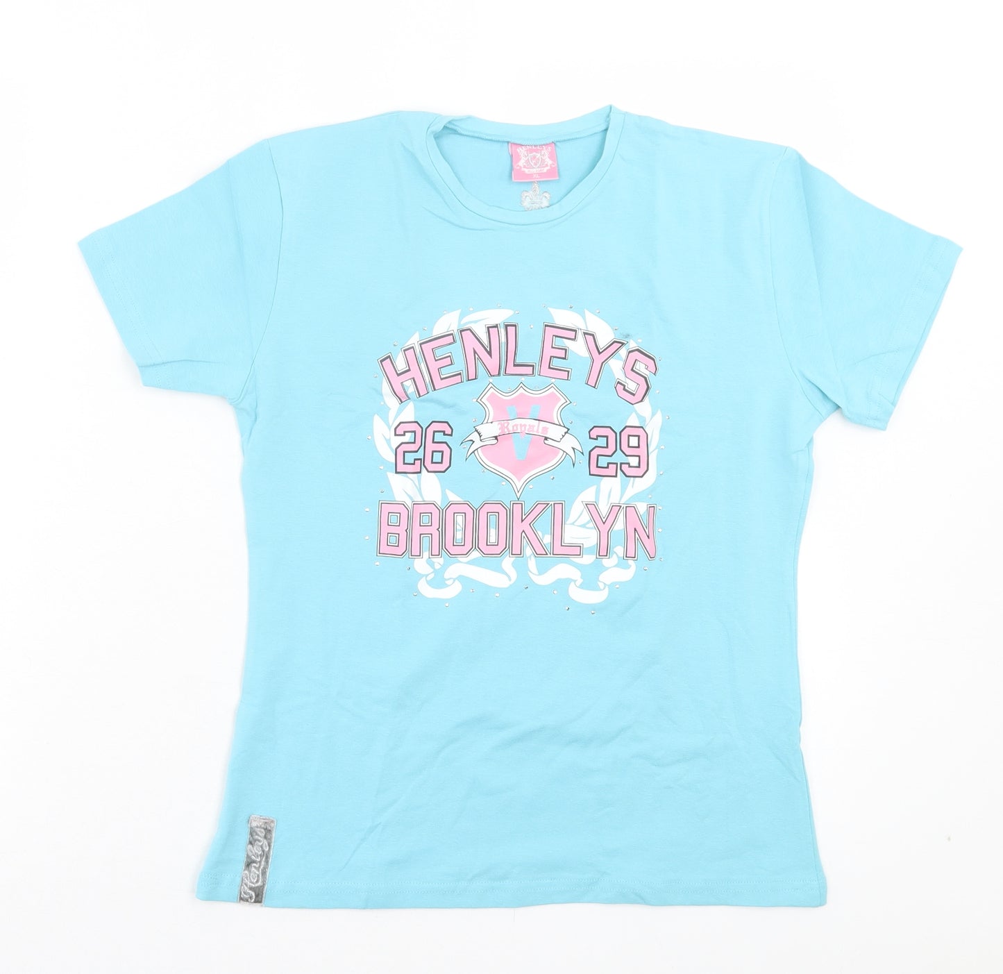 Henley Womens Blue Cotton Basic T-Shirt Size XL Crew Neck - Brooklyn