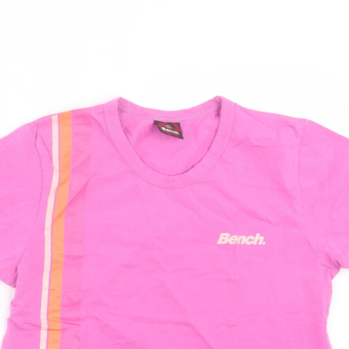 Bench Womens Purple Cotton Basic T-Shirt Size L Crew Neck