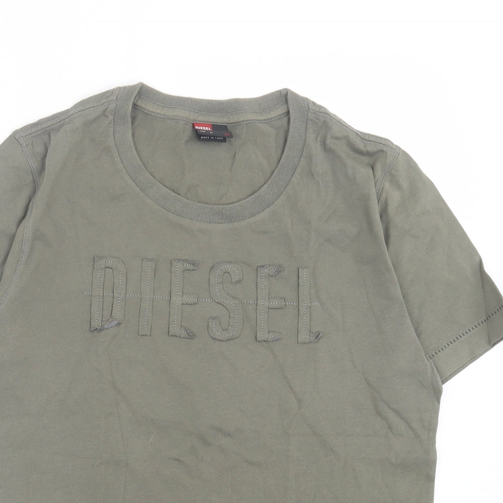 Diesel Womens Green Cotton Basic T-Shirt Size XL Crew Neck