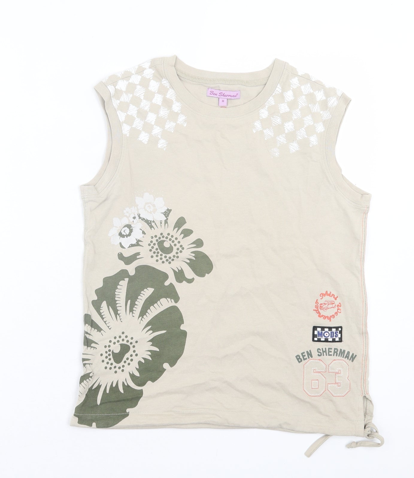 Ben Sherman Womens Beige Cotton Basic Tank Size M Crew Neck