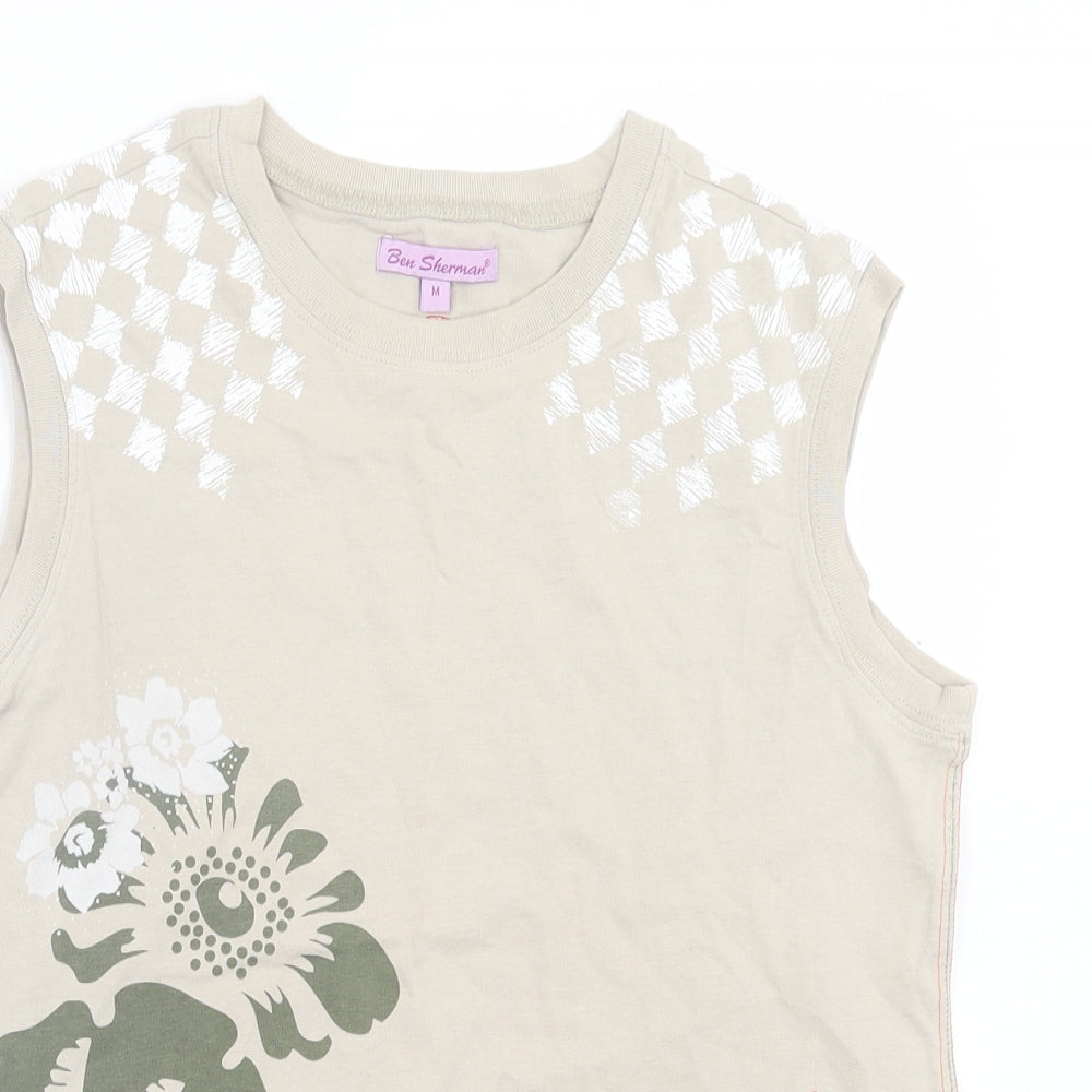 Ben Sherman Womens Beige Cotton Basic Tank Size M Crew Neck