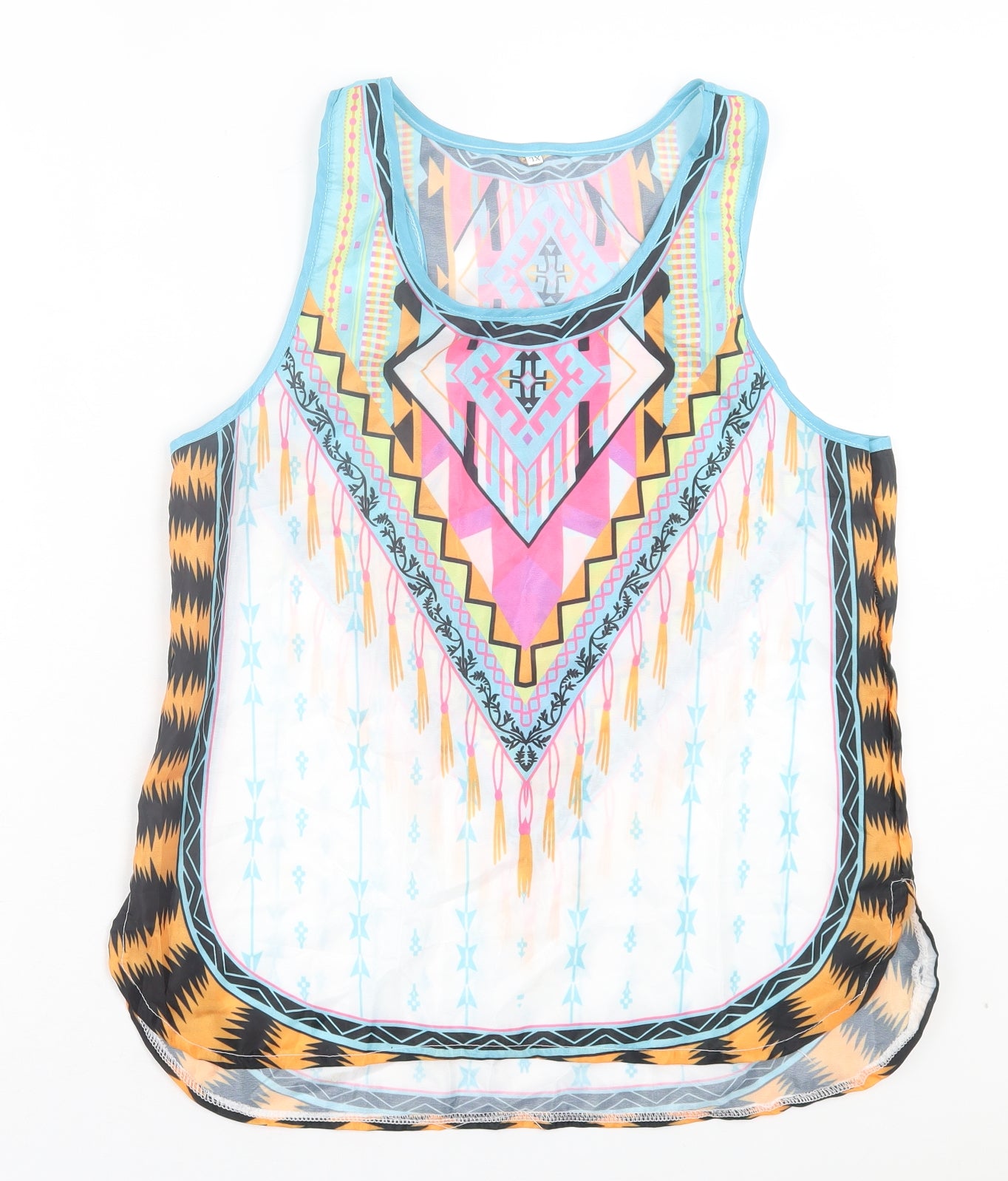 Preworn Womens Multicoloured Geometric Polyester Basic Tank Size XL Scoop Neck