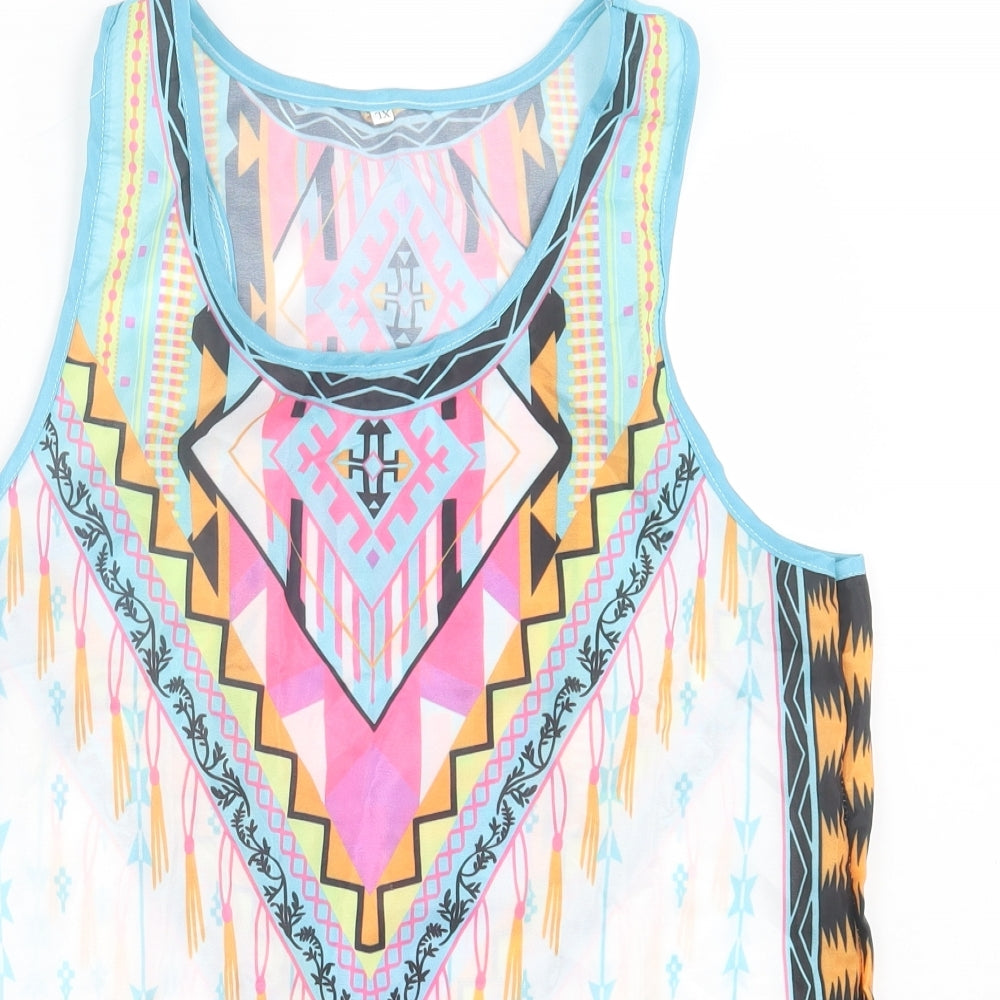 Preworn Womens Multicoloured Geometric Polyester Basic Tank Size XL Scoop Neck