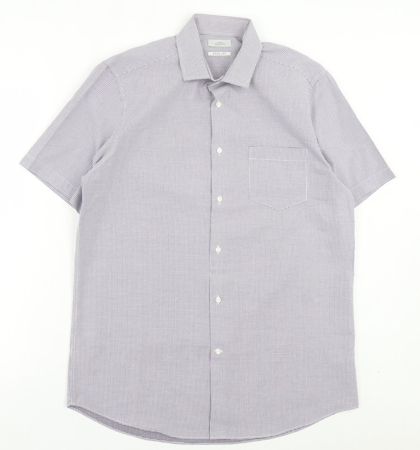 NEXT Mens Blue Plaid Cotton Button-Up Size 16 Collared Button - Pocket Detail