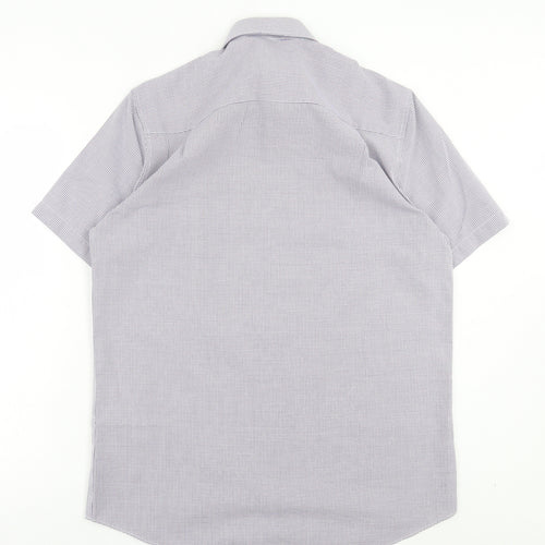 NEXT Mens Blue Plaid Cotton Button-Up Size 16 Collared Button - Pocket Detail