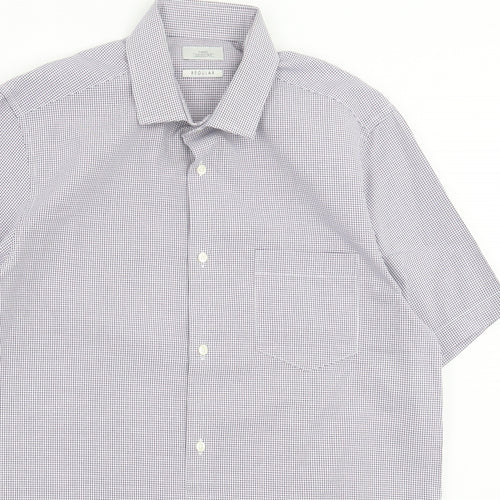 NEXT Mens Blue Plaid Cotton Button-Up Size 16 Collared Button - Pocket Detail