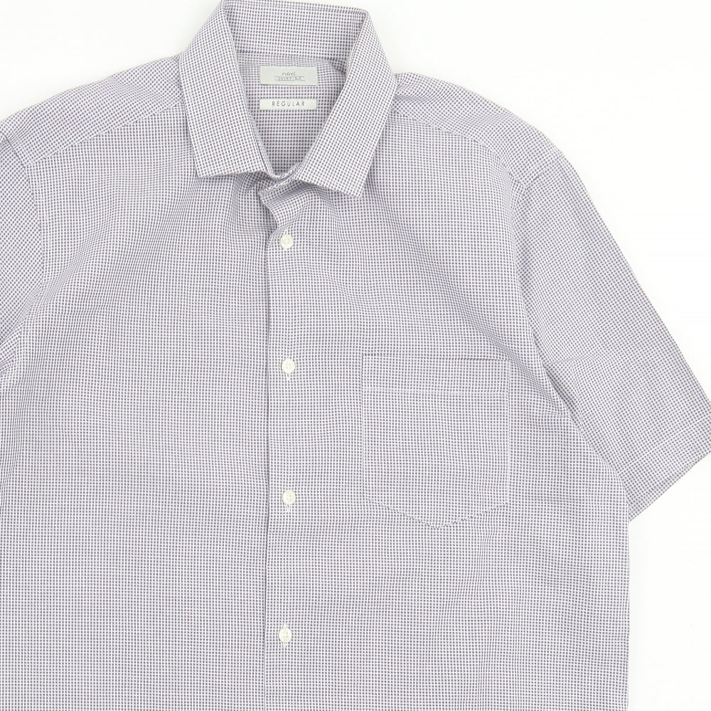NEXT Mens Blue Plaid Cotton Button-Up Size 16 Collared Button - Pocket Detail